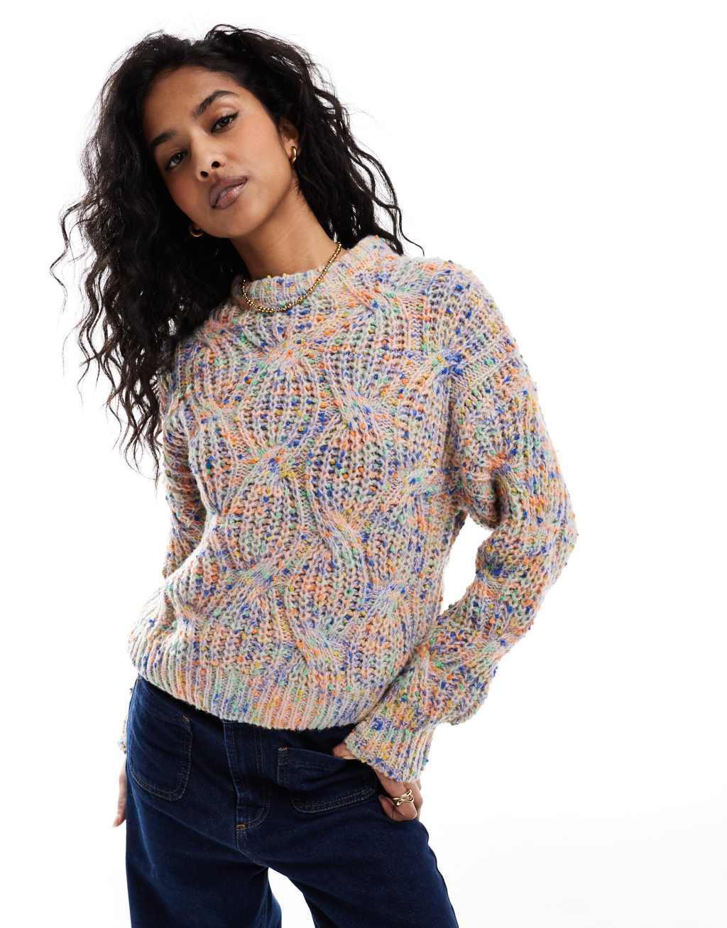 ONLY cable knit sweater in multi color yarn product image