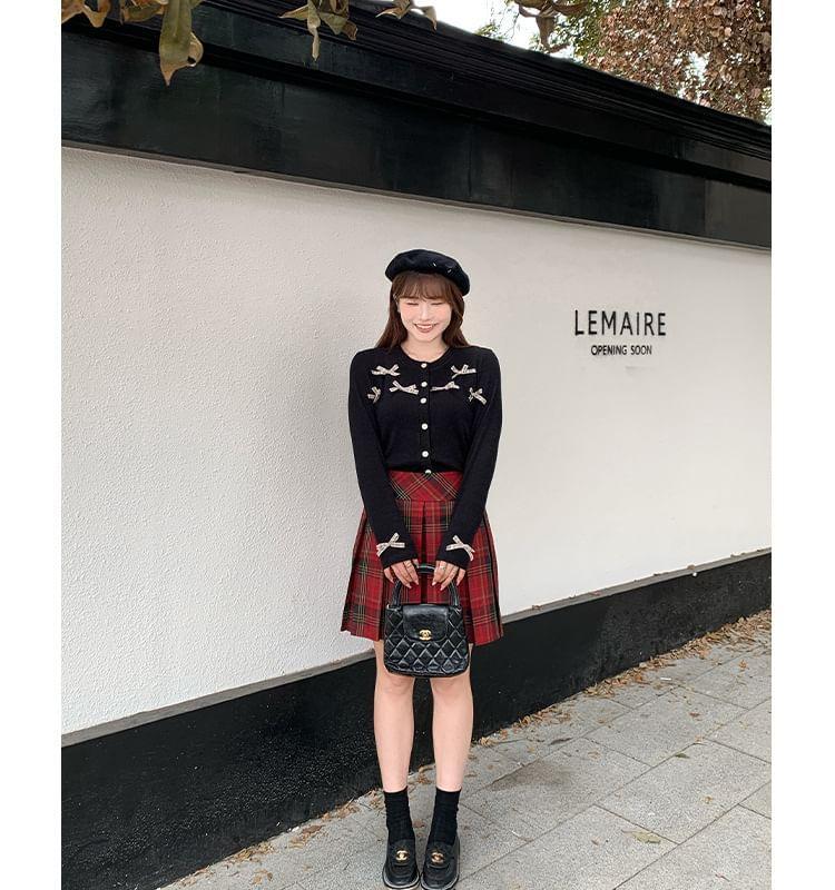 High Waist Plaid Pleated Mini A-Line Skirt Product Image