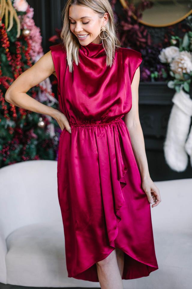 All Eyes On You Ruby Red Satin Midi Dress Female Product Image