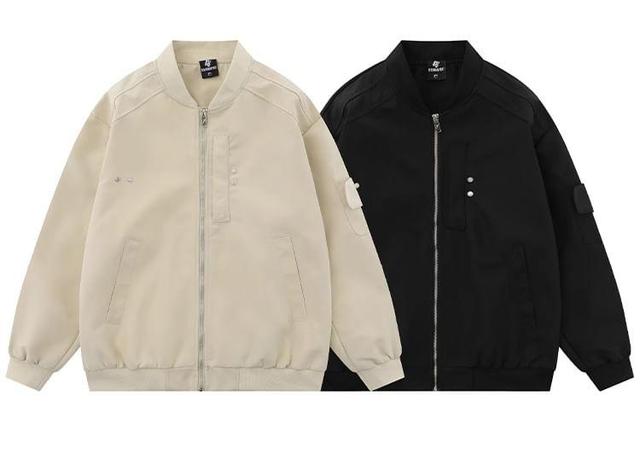 Plain Zip Bomber Jacket Product Image