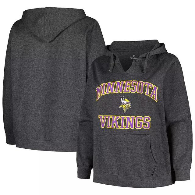 Womens Fanatics Branded Charcoal Minnesota Vikings Plus Size Heart and Soul V-Neck Pullover Hoodie Product Image