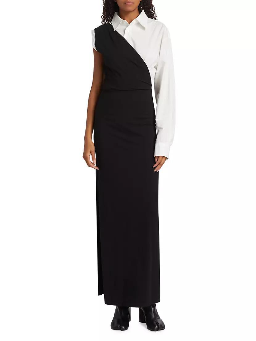 Two-Tone One-Sleeve Maxi Dress Product Image