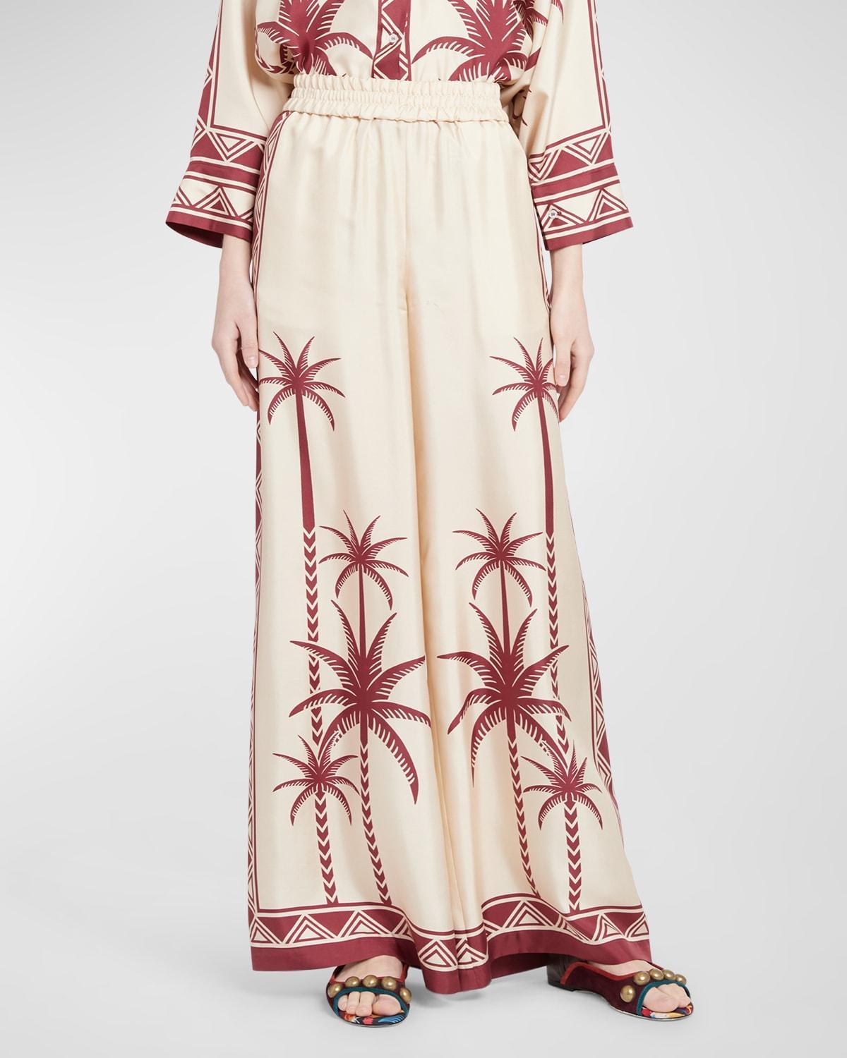 Womens Floral Silk Twill Wide-Leg Palazzo Pants Product Image