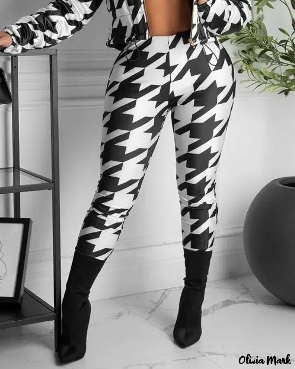 Olivia Mark – Houndstooth Print Skinny Trousers Product Image