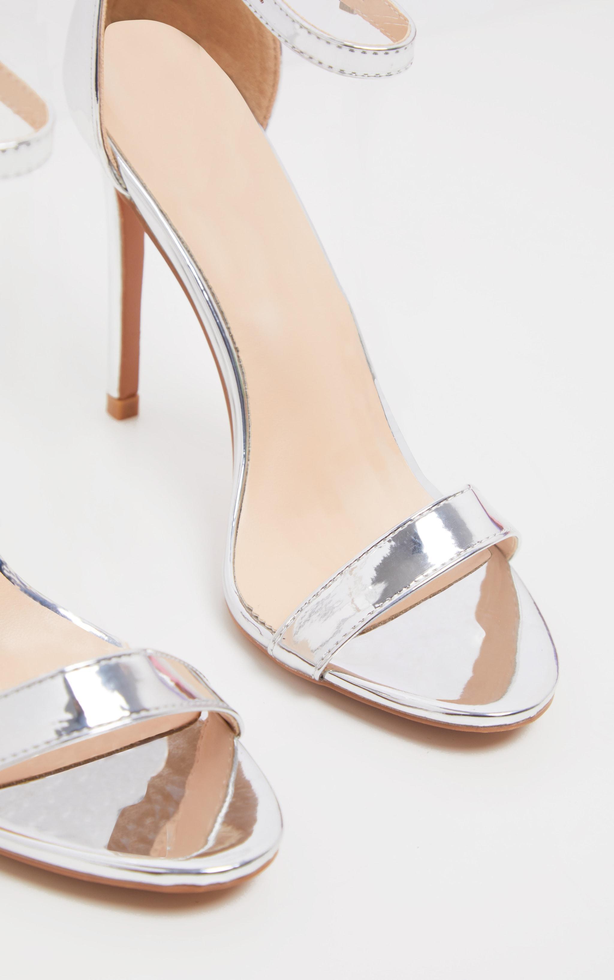 Clover Silver Metallic Strap Heeled Sandals Product Image