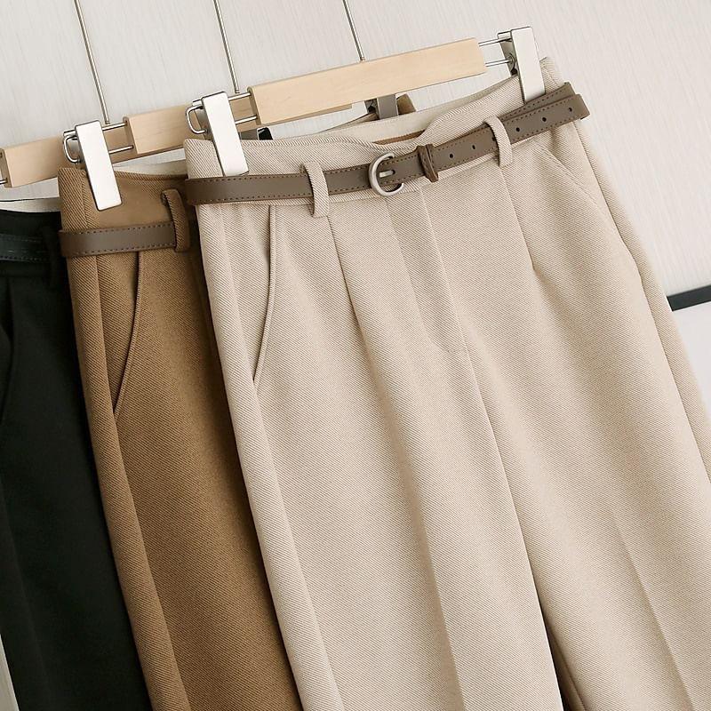 High Rise Plain Wide Leg Slacks Product Image