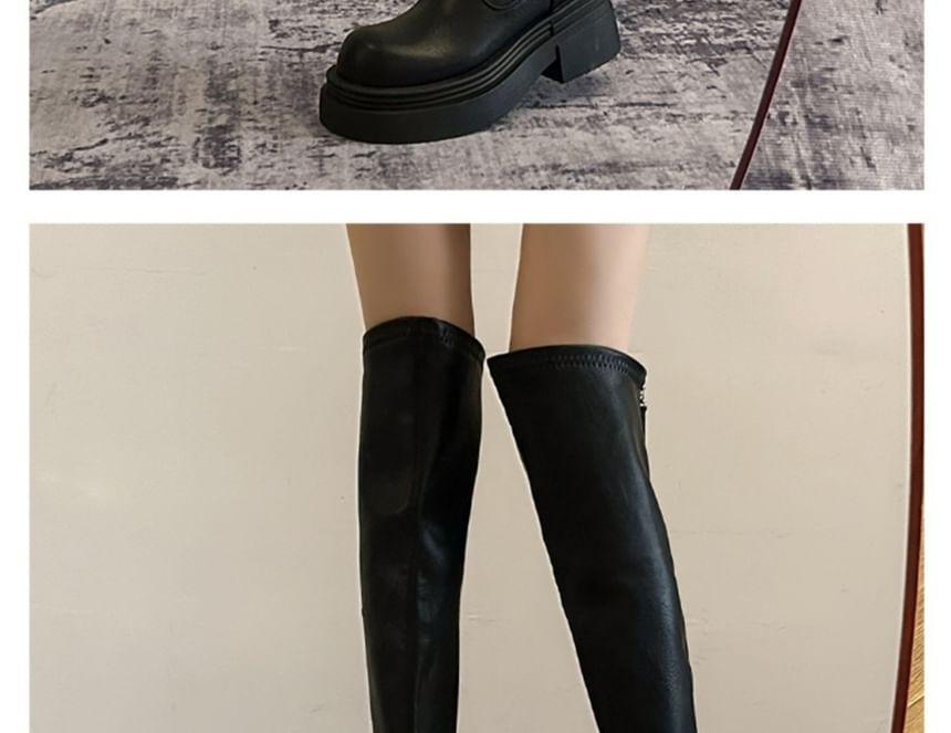 Faux Leather Platform Over-The-Knee Boots Product Image