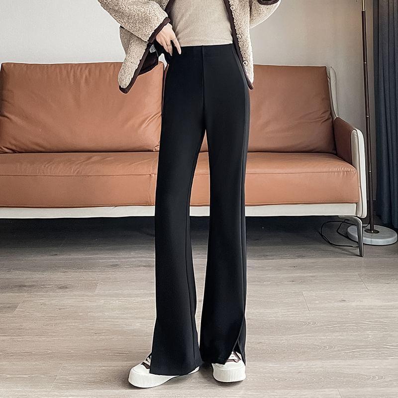 High-Rise Plain Loose Fit Split Pants Product Image