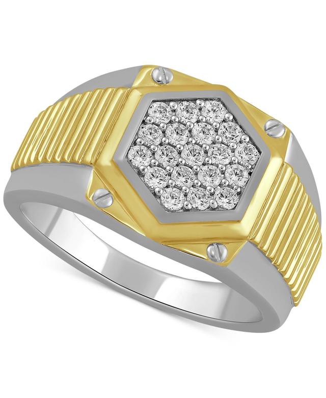 Mens Diamond Cluster Statement Ring (1/2 ct. t.w.) in Sterling Silver & 18k Gold-Plate Product Image