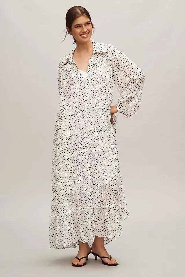 By Anthropologie Long-Sleeve Smocked Tiered Maxi Dress Product Image