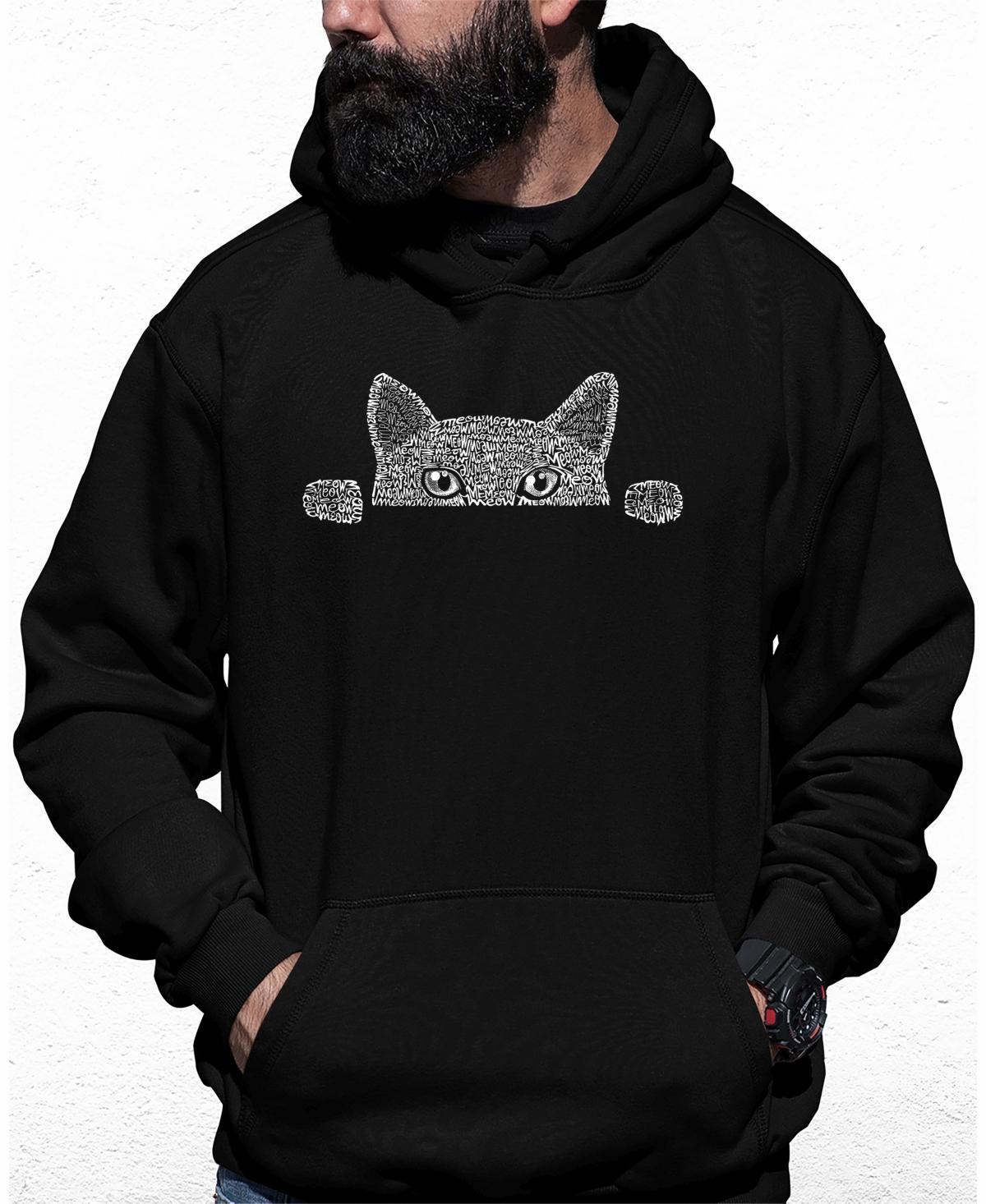 Mens Peeking Cat Word Art Hooded Sweatshirt Product Image