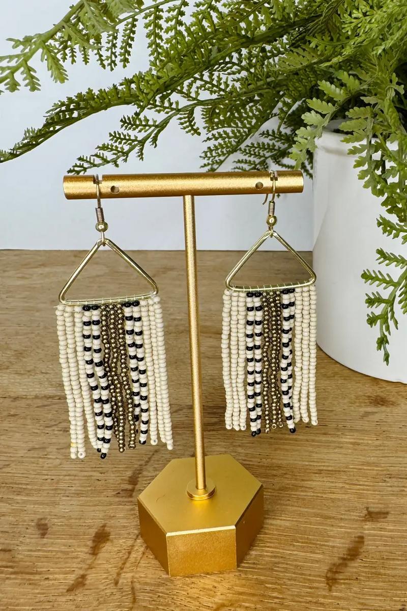 Gold Fringe Seed Bead Earrings Product Image