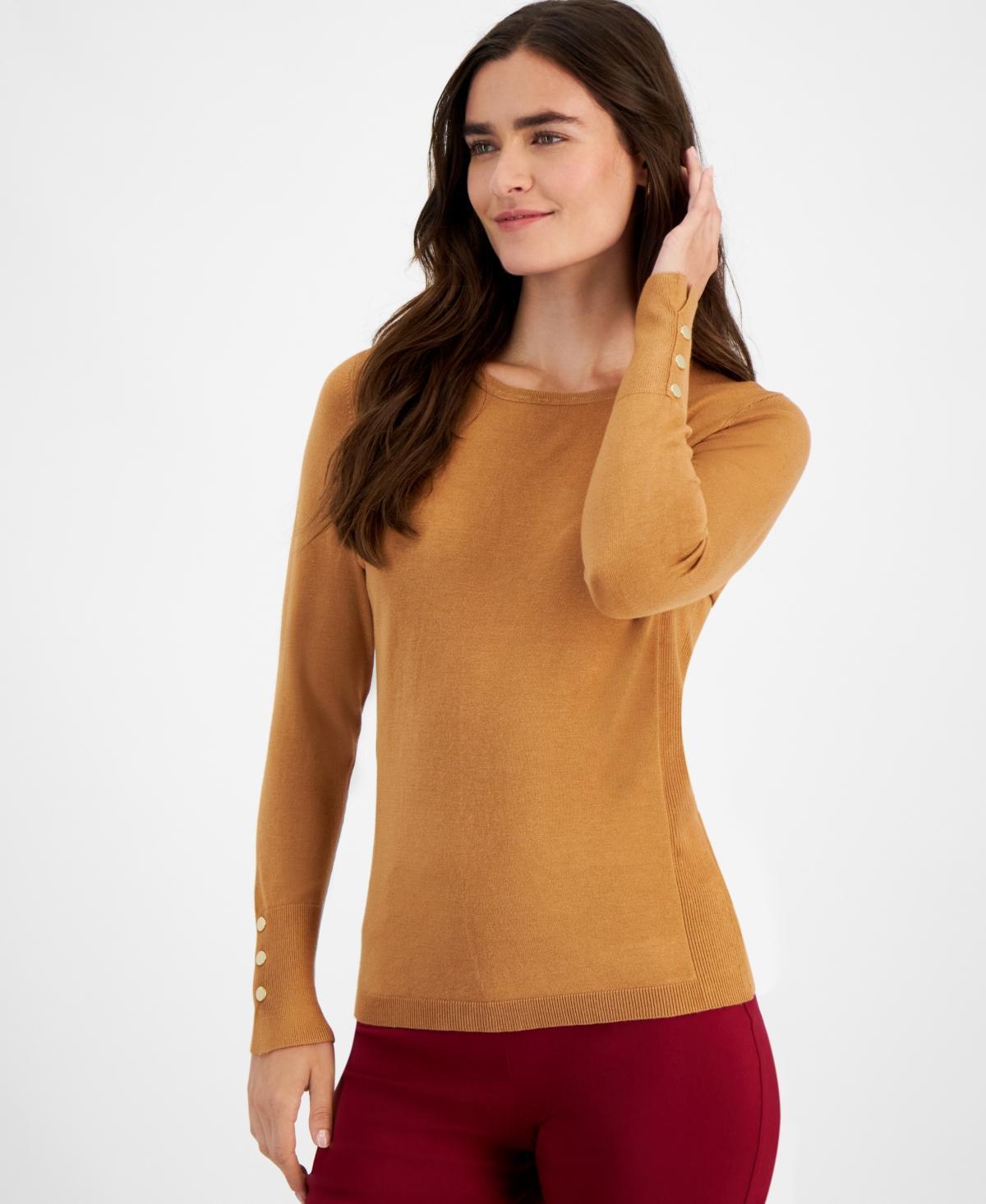 Jm Collection Womens Button-Sleeve Crewneck Sweater, Created for Macys Product Image