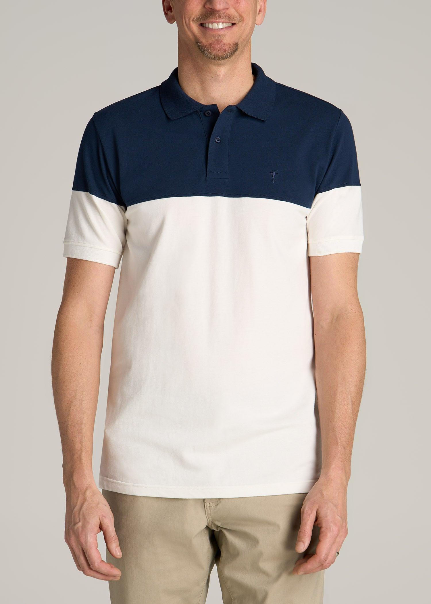 Classic Color-Block Tall Men's Polo Shirt in Marine Navy and Ecru Product Image