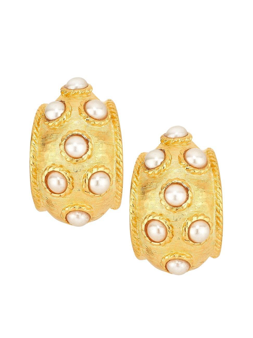 Womens New Byzantine 24K-Gold-Plated & Imitation Pearl Hoop Earrings Product Image