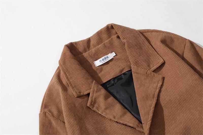 Notch Lapel Plain Single-Breasted Corduroy Blazer Product Image