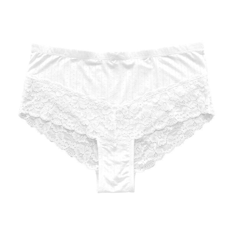 Low Waist Lace Panel Plain Bow Accent Panties Product Image