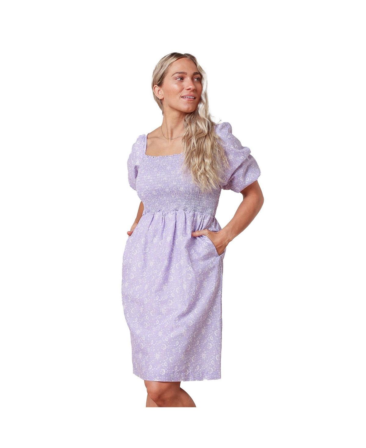 Hope & Henry Womens Bubble Sleeve Smocked Bodice Dress Product Image