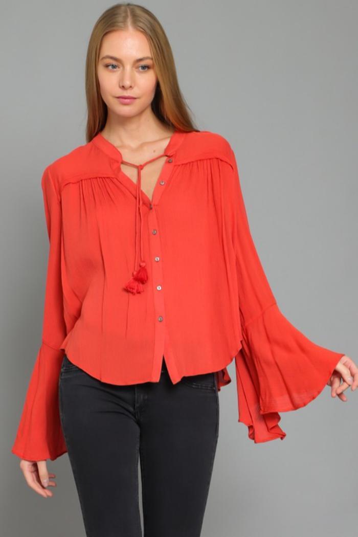 Tie Front Neck Button Down Top Product Image