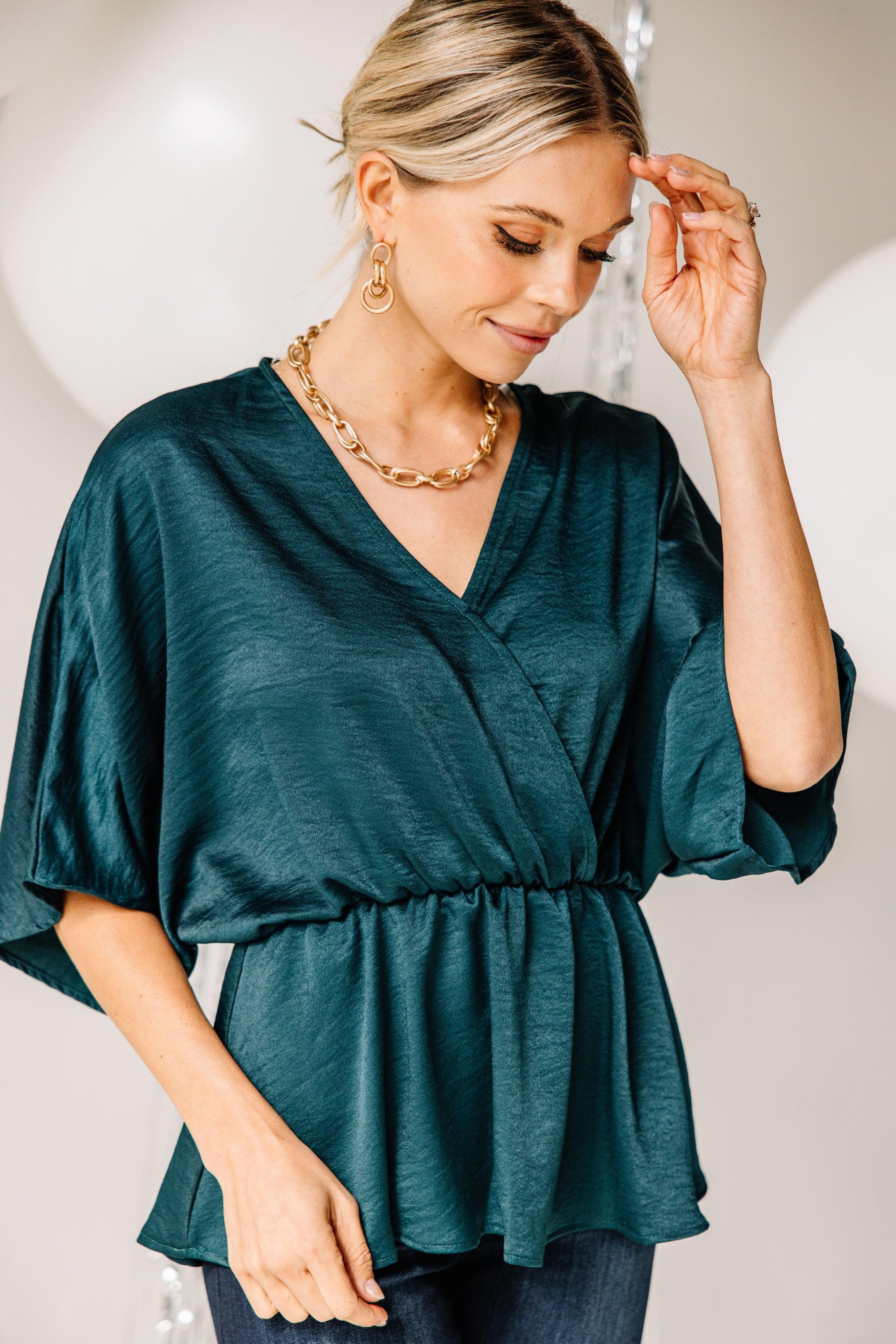 Show Out Emerald Green Satin Blouse Female Product Image