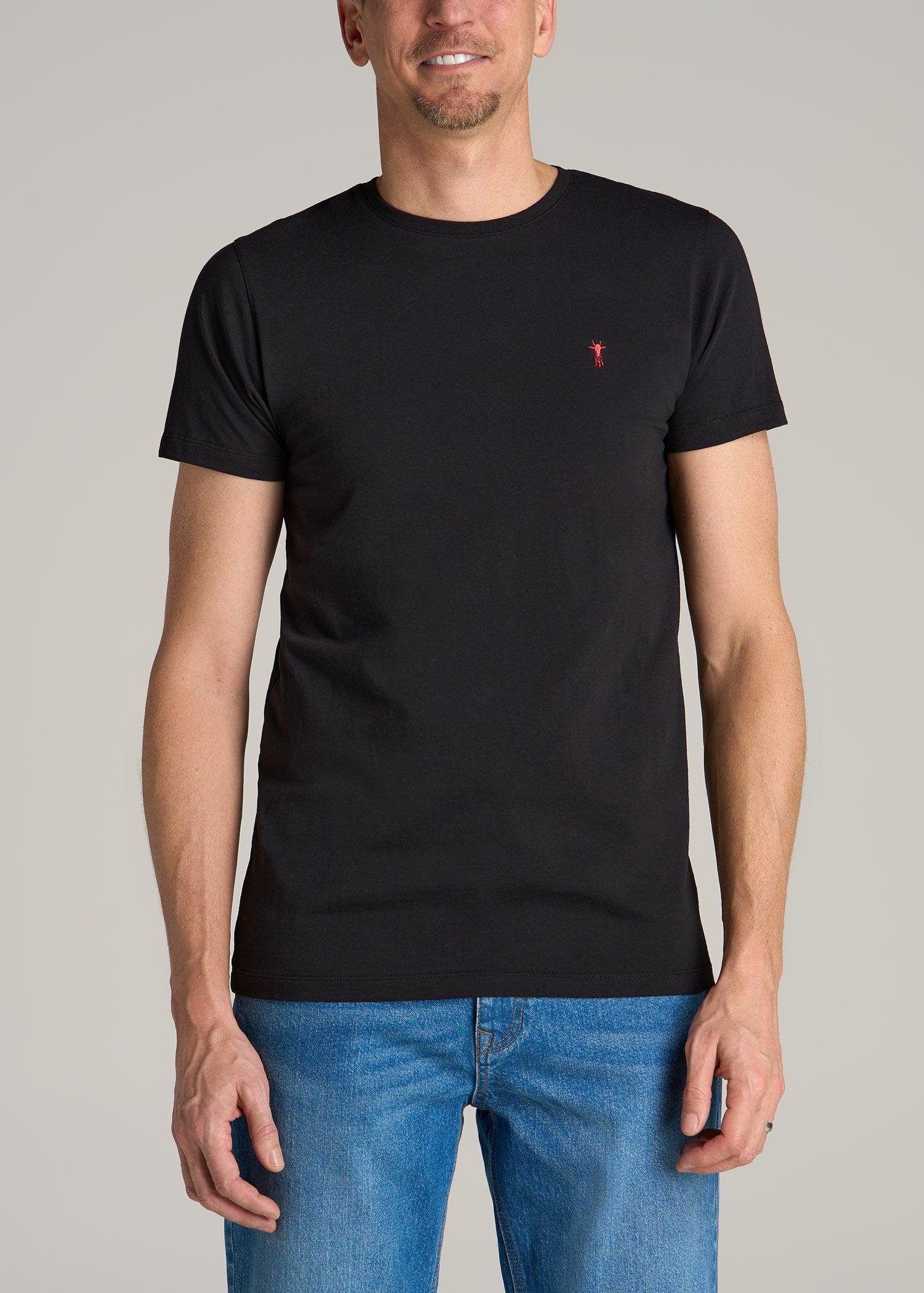 MODERN-FIT Embroidered Logo Crewneck T-Shirt for Tall Men in Black Male Product Image