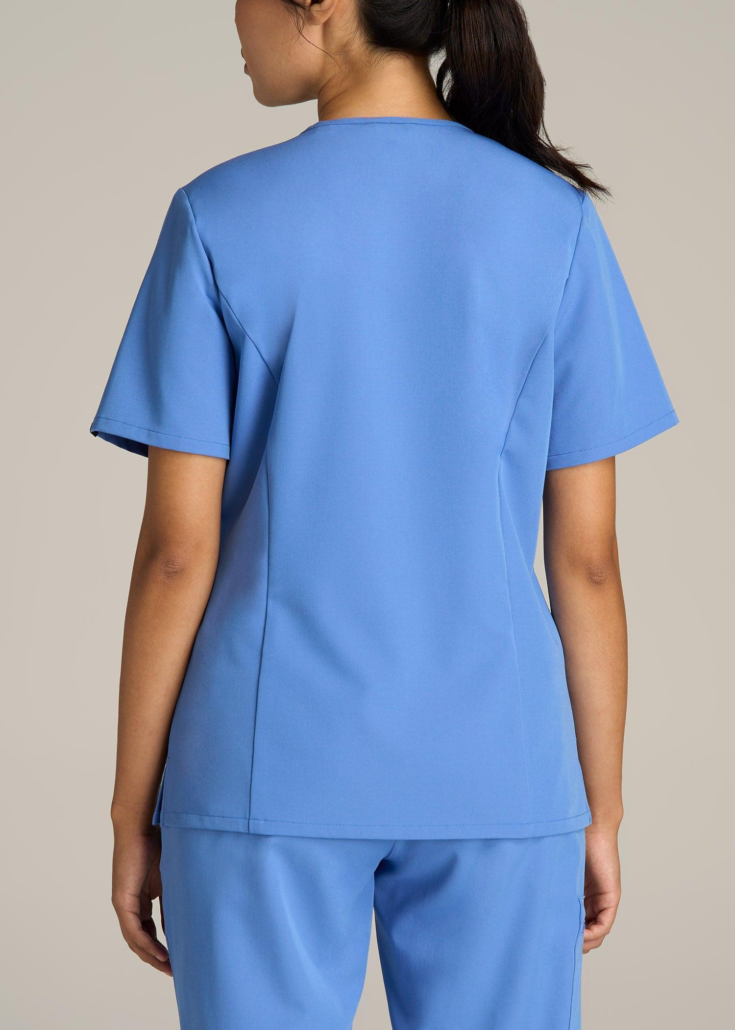 Short Sleeve V-Neck Scrub Top for Tall Women in Deep Sky Blue product image