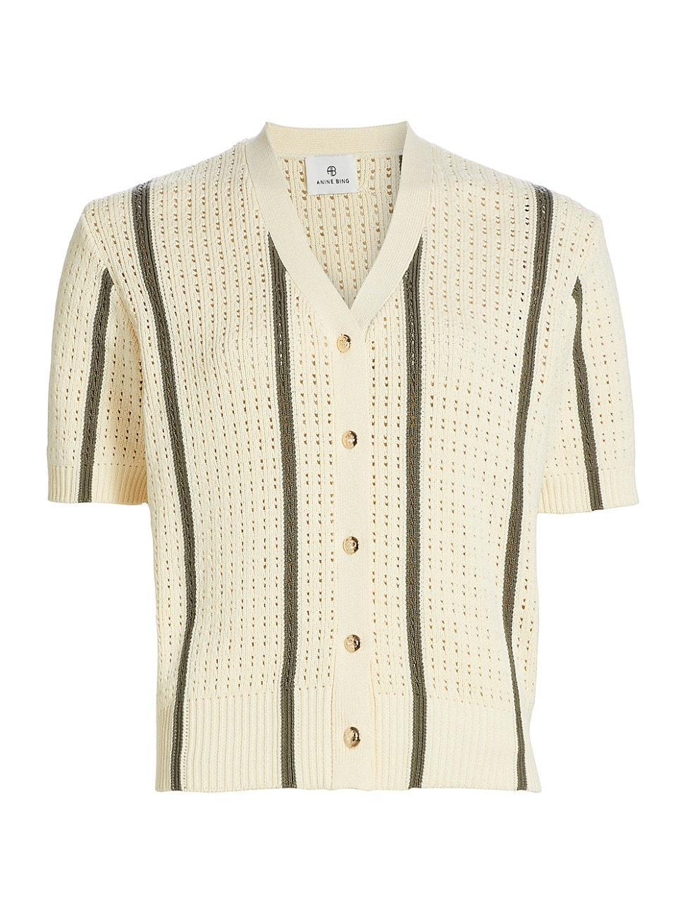 Womens Camryn Cotton-Blend Pointelle Knit V-Neck Cardigan Product Image