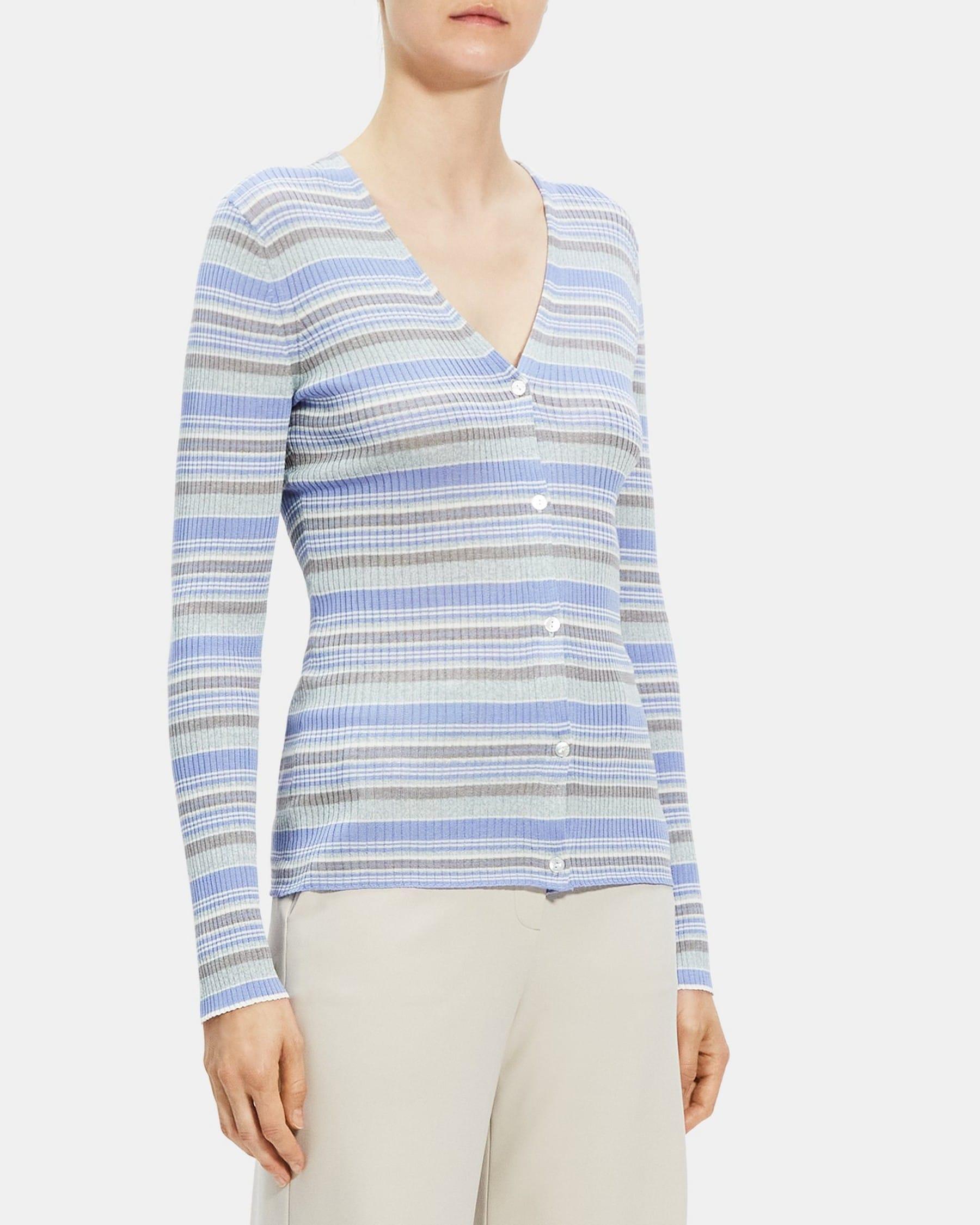 Striped Cardigan in Washable Silk Product Image