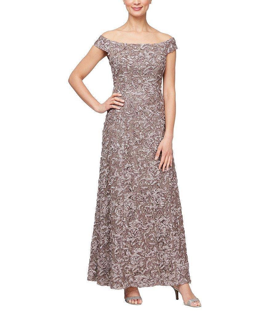 Alex Evenings Off-the-Shoulder Soutache Lace Gown Product Image