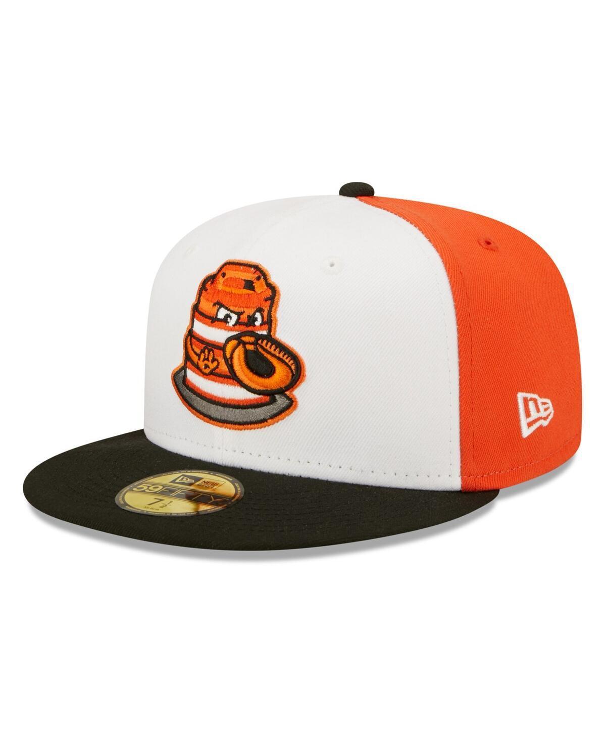 New Era Mens White Peoria Chiefs Orange Barrels Theme Night 59FIFTY Fitted Hat - White, Black Product Image