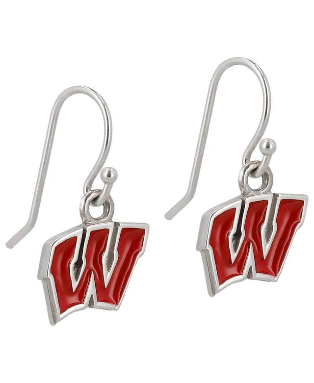 Womens Dayna Designs Wisconsin Badgers Silver Enamel Dangle Earrings Product Image