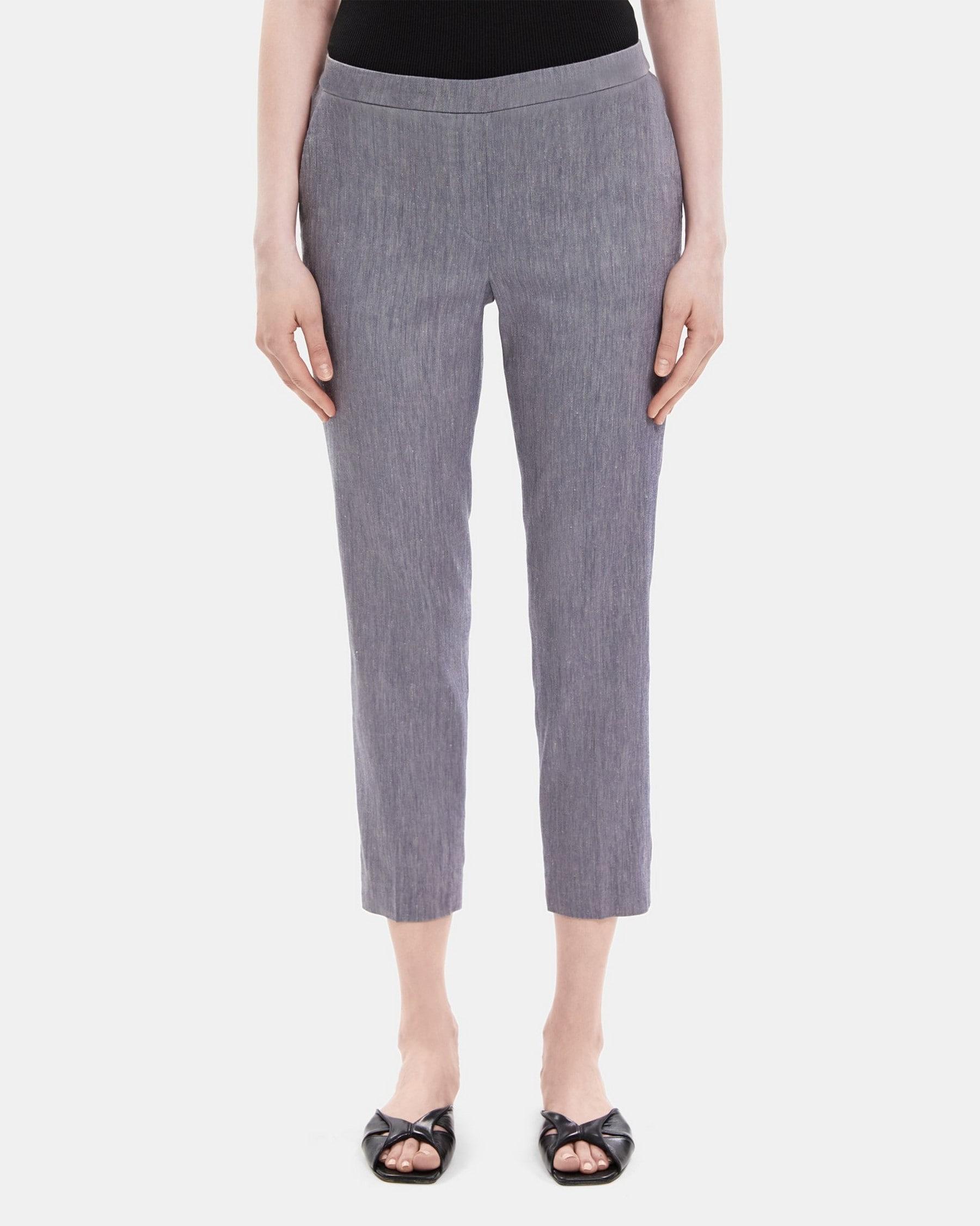 Slim Cropped Pull-On Pant in Linen Blend Mélange Product Image