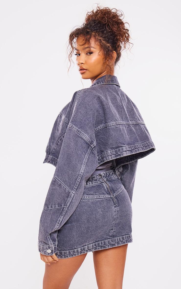 Grey Washed Curved Hem Denim Jacket Product Image