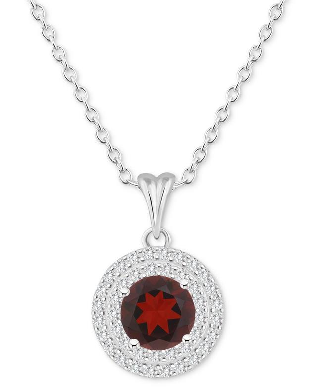 Rhodolite (1-5/8 ct. t.w.) & White Topaz (3/8 ct. t.w.) Halo 18 Pendant Necklace in Sterling Silver (Also in Citrine, Blue Topaz, Amethyst, & Product Image