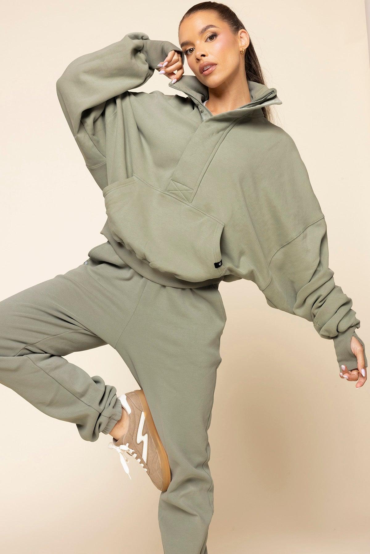 Ooey Gooey Half Zip Sweater - Light Sage Product Image