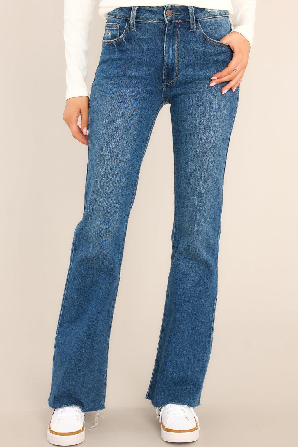 Just USA All By Myself Dark Wash Stretch Crop Flare Jeans Blue Product Image