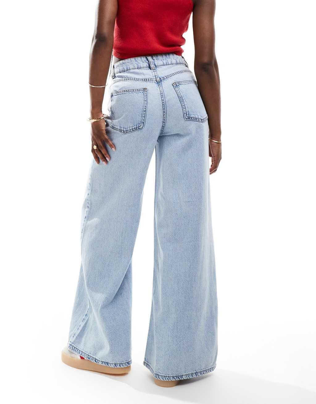 ASOS DESIGN soft wide leg jeans in light blue Product Image