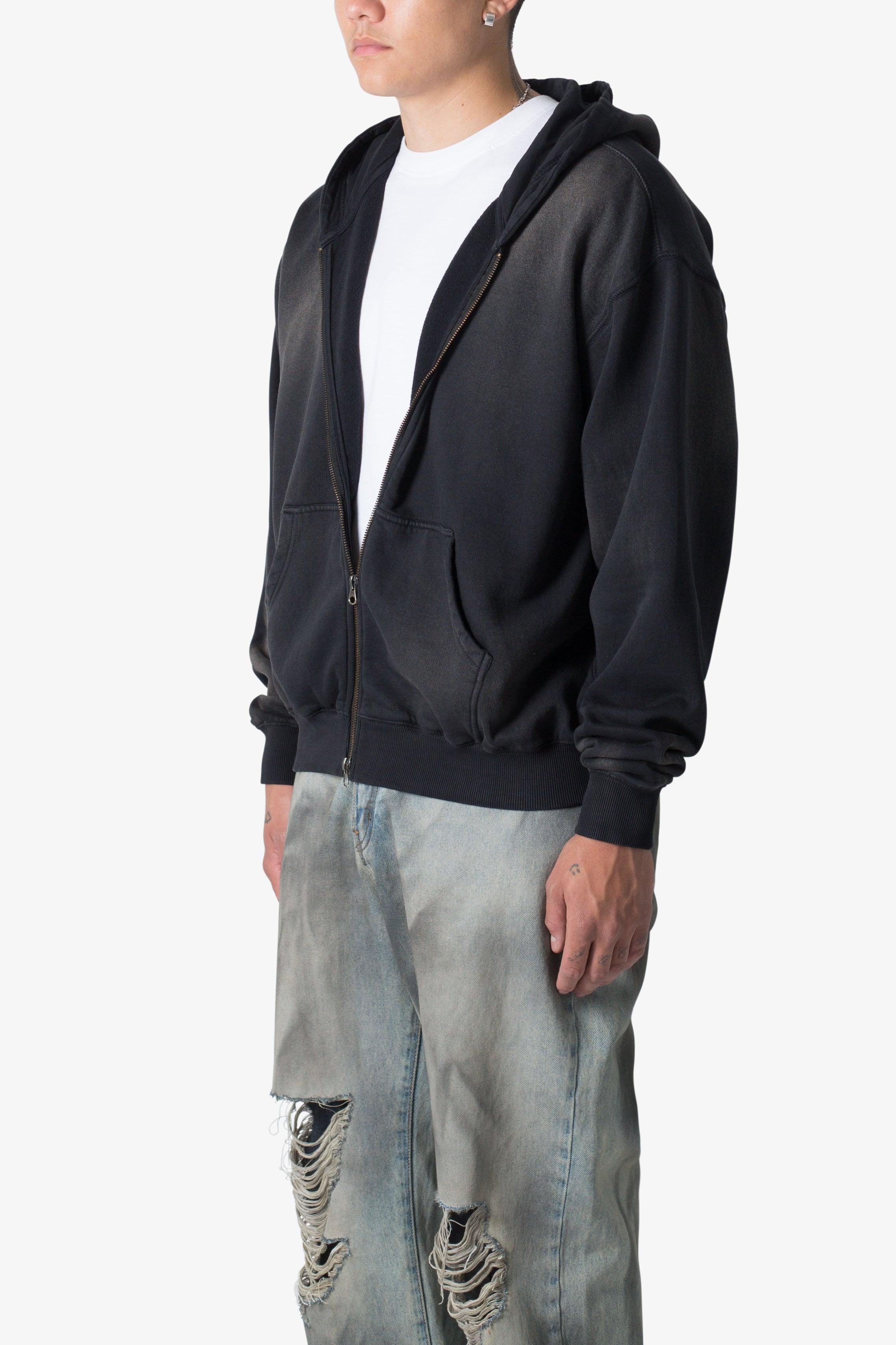 Faded Basic Zip Up Hoodie - Washed Black Product Image