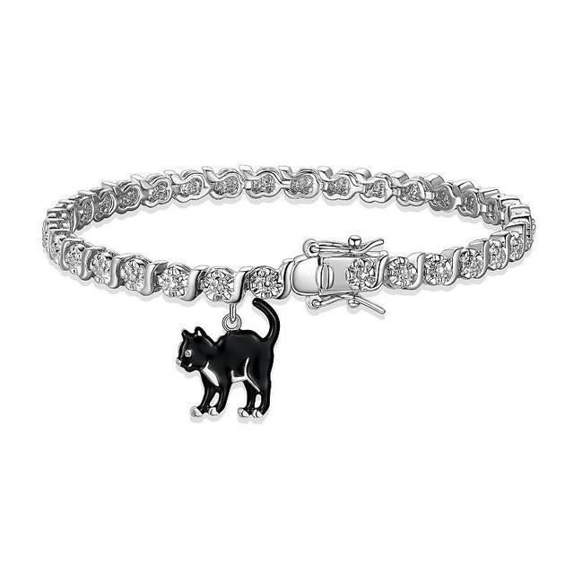 Sarafina Diamond Accent Black Cat Charm Bracelet, Womens Silver Tone Product Image