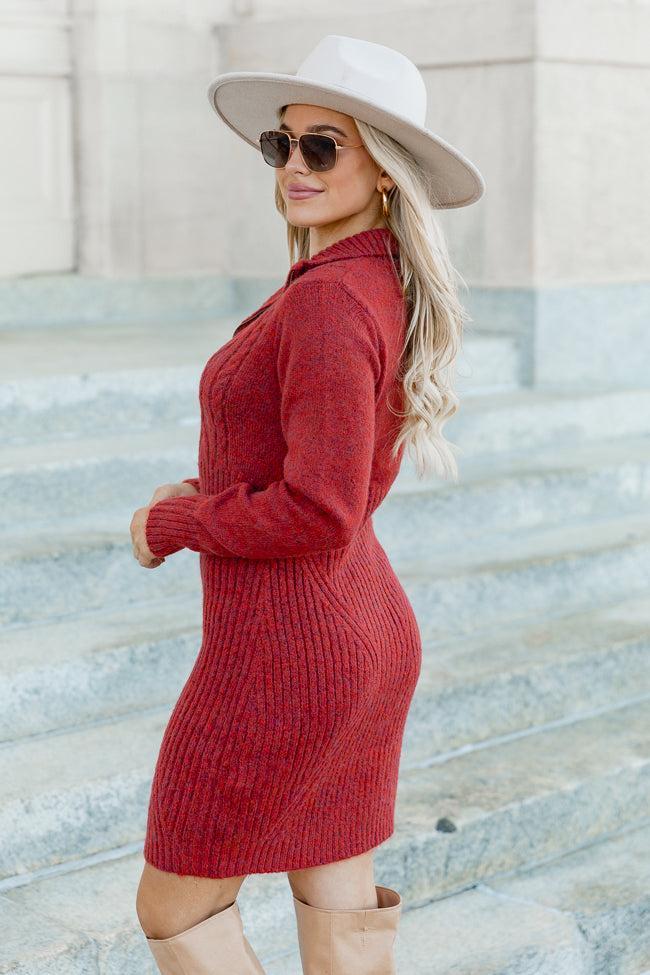 Blessing In Disguise Red Quarter Zip Sweater Mini Dress FINAL SALE Product Image