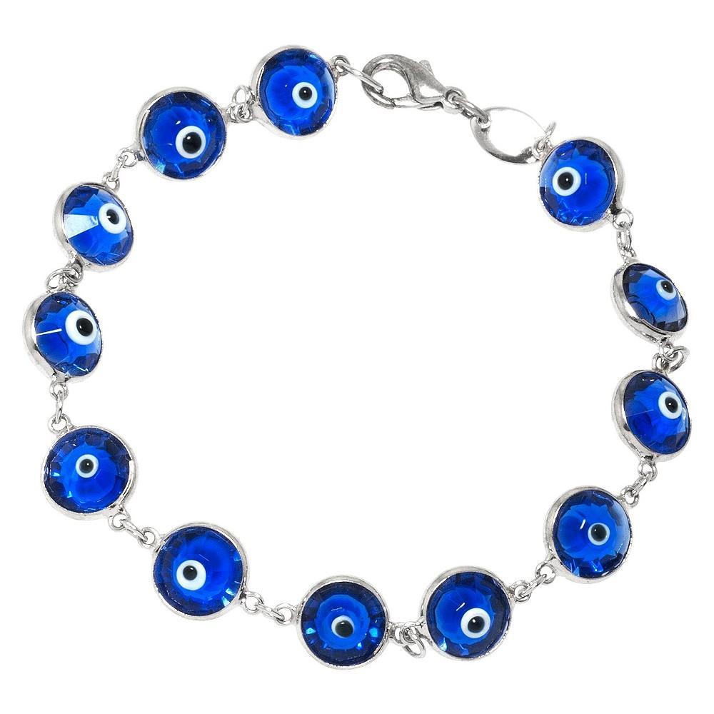 Womens Silver Plated Glass Guardian Eye Bracelet - Blue Product Image