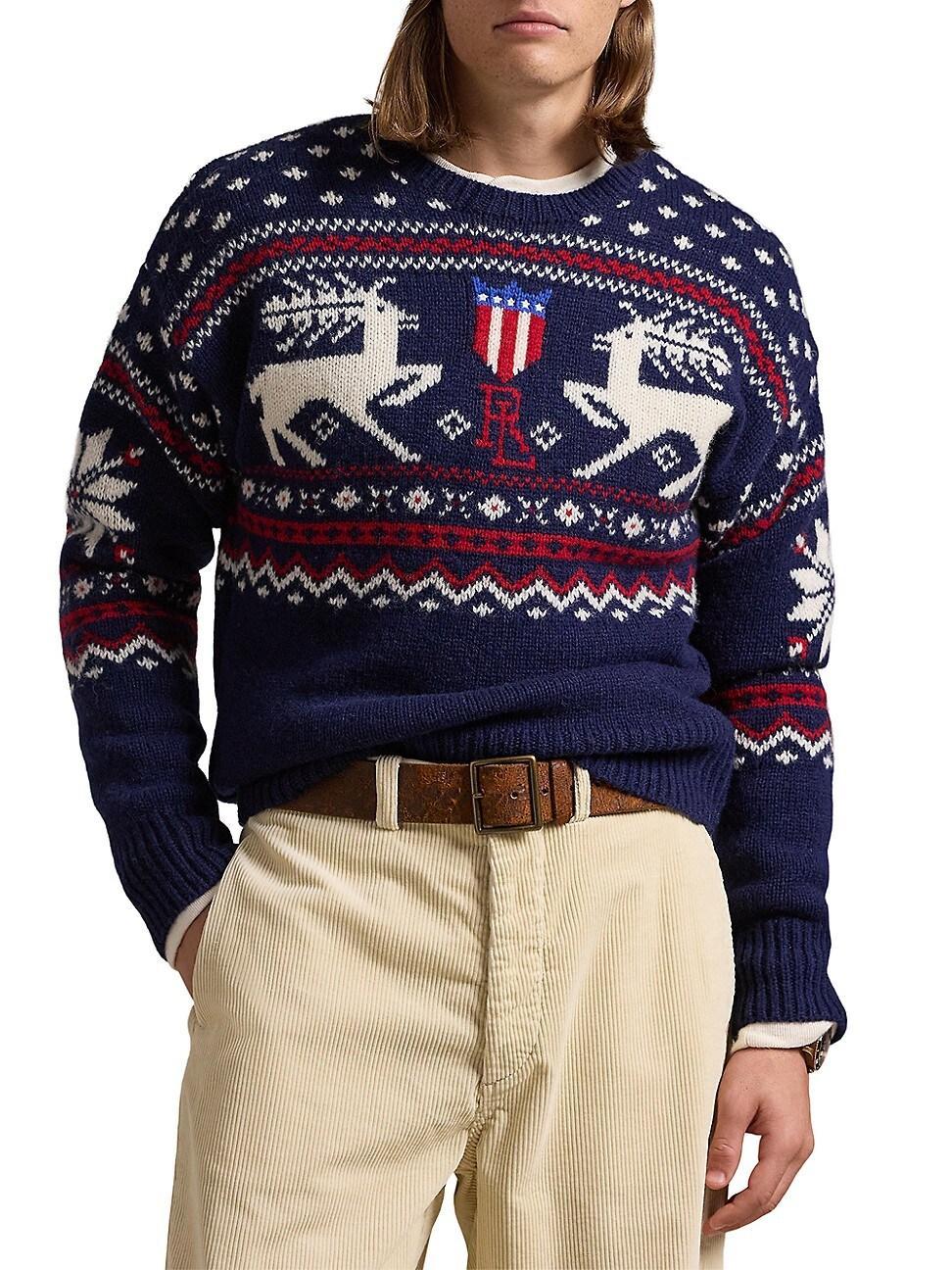 Mens Deer-Jacquard Wool Sweater Product Image