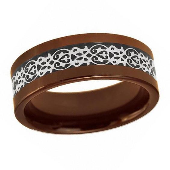 Men's 8.0mm Scroll Wedding Band in Tri-Tone Ceramic Product Image