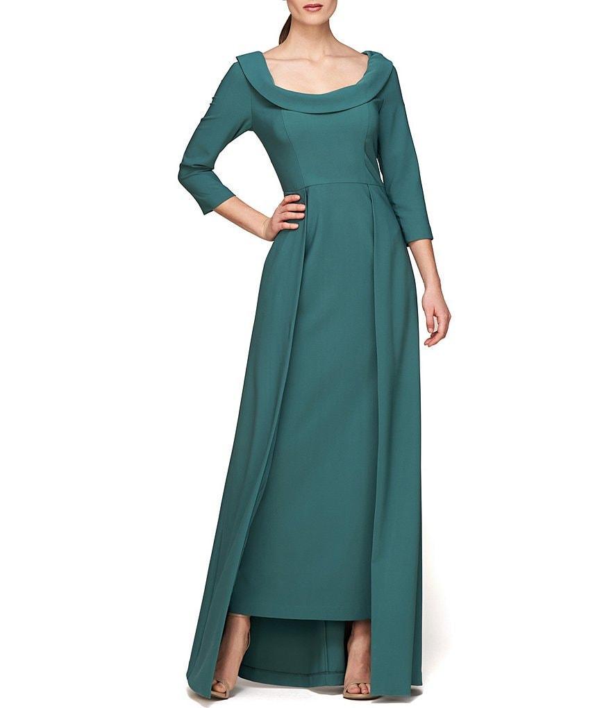 Kay Unger Stretch Crepe Scoop Fold Over Neck 3/4 Sleeve Walkthrough Gown product image