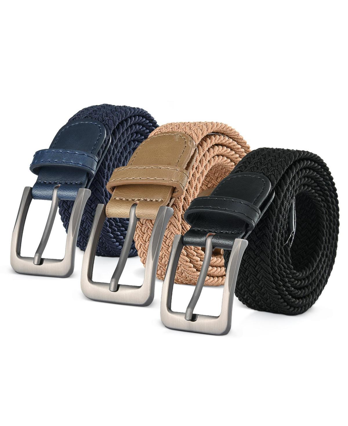 Mens Elastic Braided Stretch Belt for Big & Tall Pack of 3 - Black/white Product Image