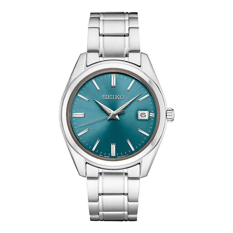 Seiko Mens Essentials Stainless Steel Quartz Blue Dial Watch - SUR525 Silver Product Image