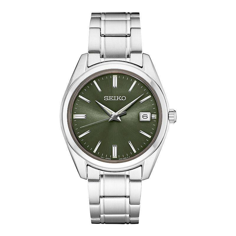 Seiko Mens Essentials Stainless Steel Quartz Green Dial Watch - SUR527 Silver Product Image