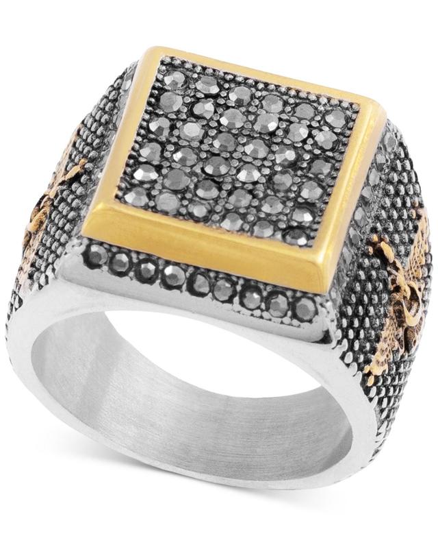 Legacy for Men by Simone I. Smith Mens Black Crystal Square Cluster Ring in Stainless Steel & Gold-Tone Ion-Plate Product Image