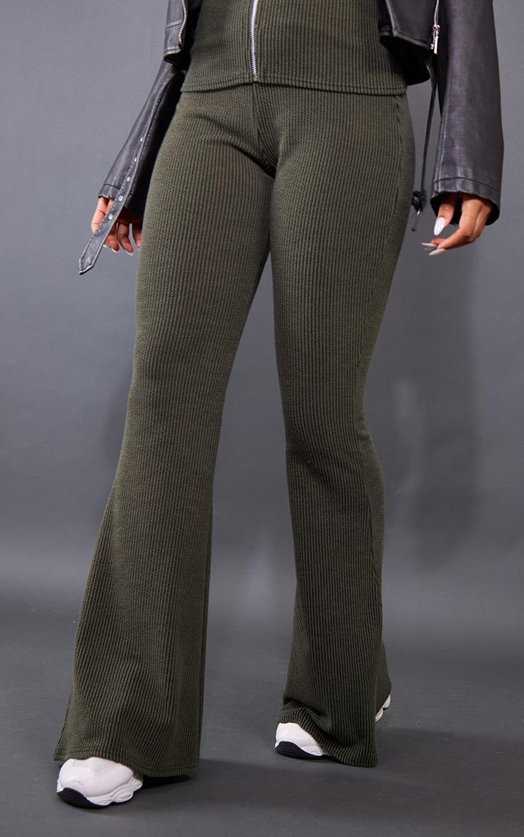 Moss Khaki Two Tone Rib High Waist Flares Product Image