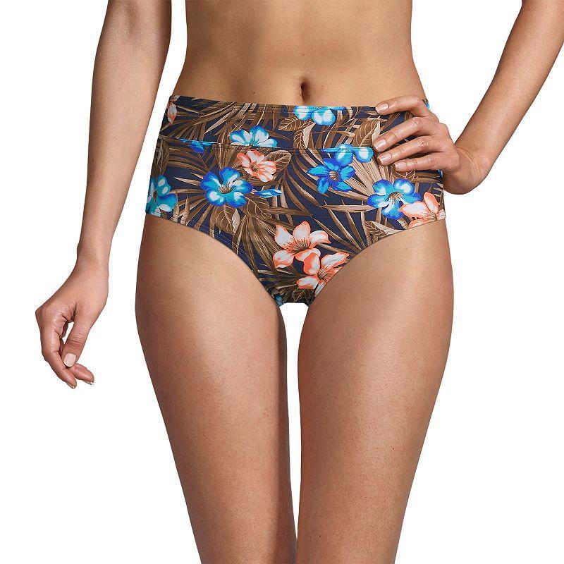 Lands End Womens Tummy Control High Waisted Bikini Swim Bottoms Print Product Image